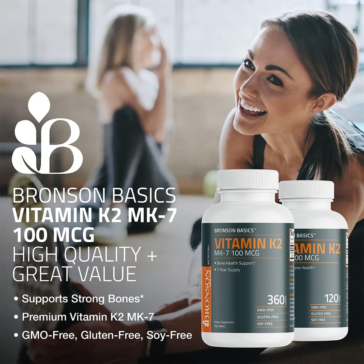 Suplemento de Vitamina K2 MK-7 Bronson, 100 MCG, 120 Tabletas