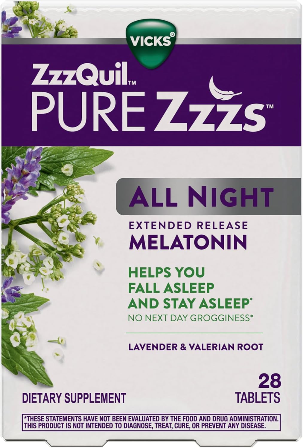 ZzzQuil PURE Zzzs Melatonina para dormir, 56 tabletas