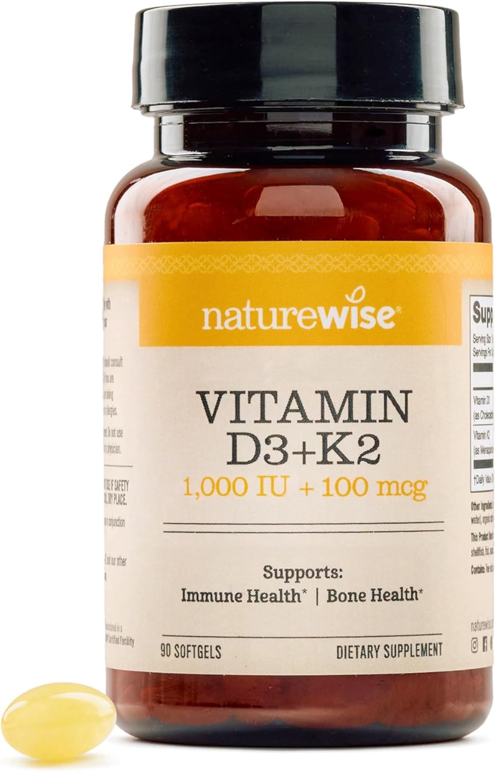 Vitamina D3 1000IU + K2 MK7, NatureWise, Hueso e Inmune, 90 caps