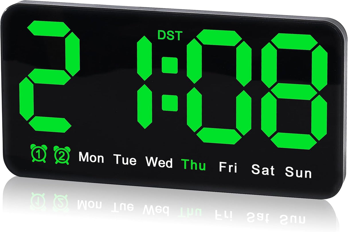 Reloj Digital Grande, 9.5 Pulgadas, Alarma Doble, Brillo Ajustable