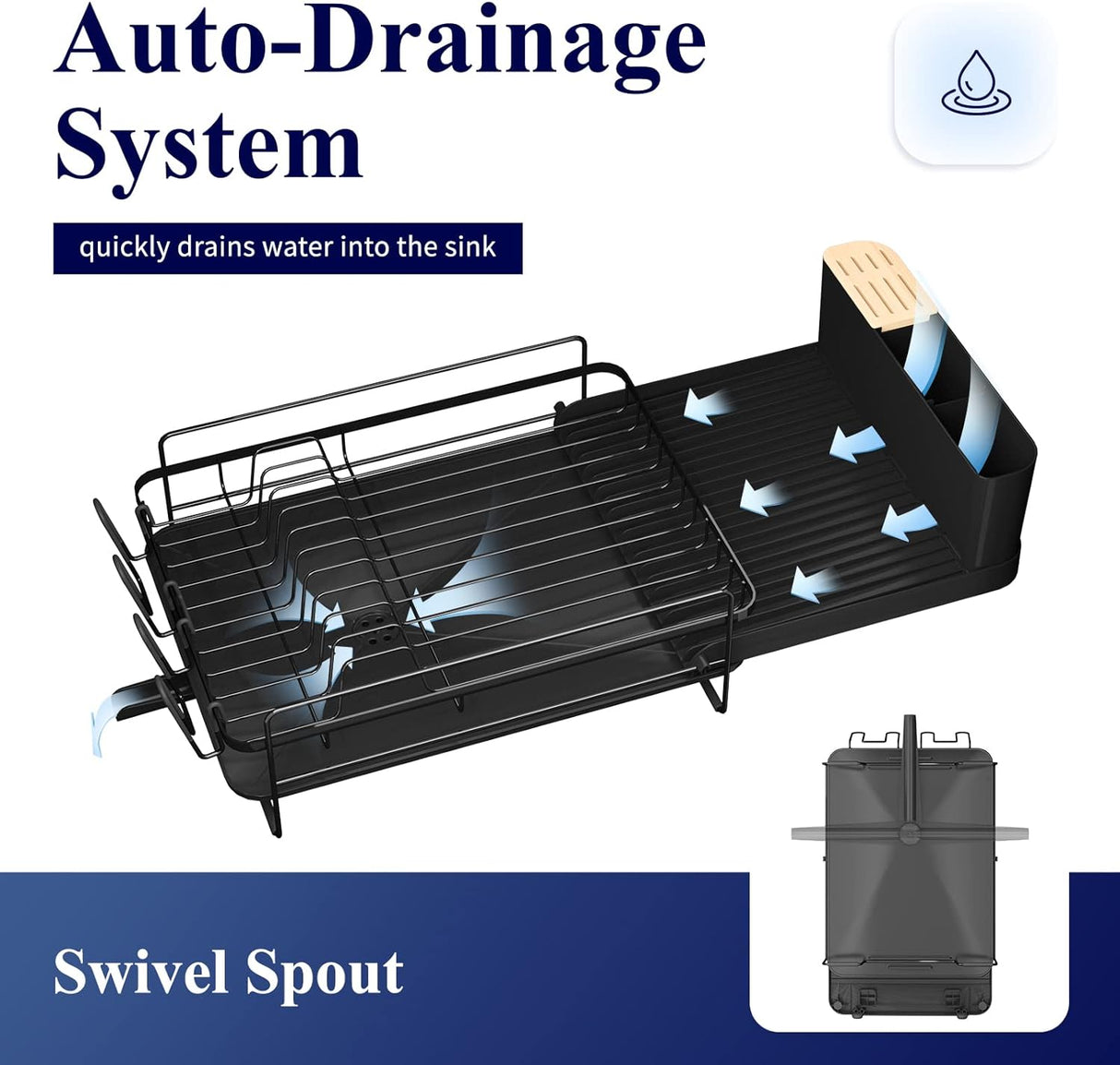 Escurridor grande para platos multifuncional, extensible, antioxidante