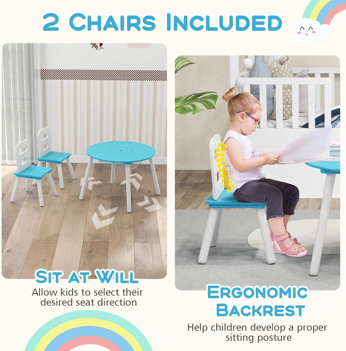Juego de mesa y silla para niños de malla central muebles