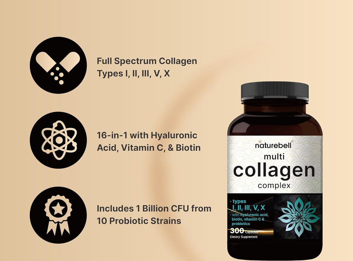 Suplemento de Colágeno Multi para Mujeres y Hombres, 300 cápsulas