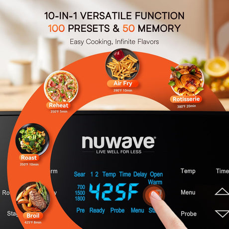 Freidora de aire Nuwave Brio 15.5Qt 10 en 1, 1800W, XL