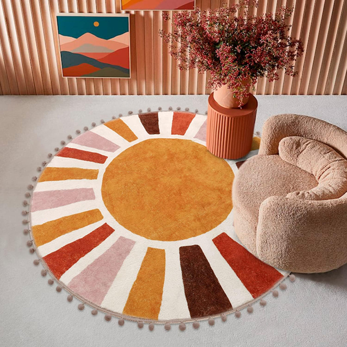 LIVEBOX Alfombra redonda bohemia 4ft antideslizante para niños