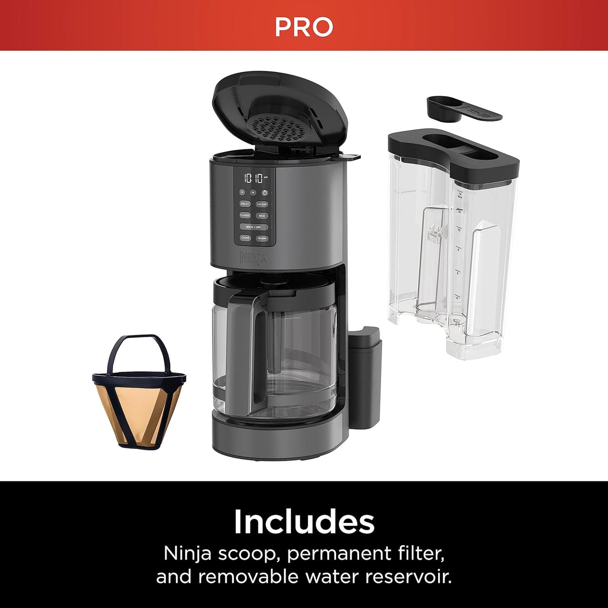 Cafetera Programable Ninja DCM201BK, 14 Tazas, Filtro Permanente