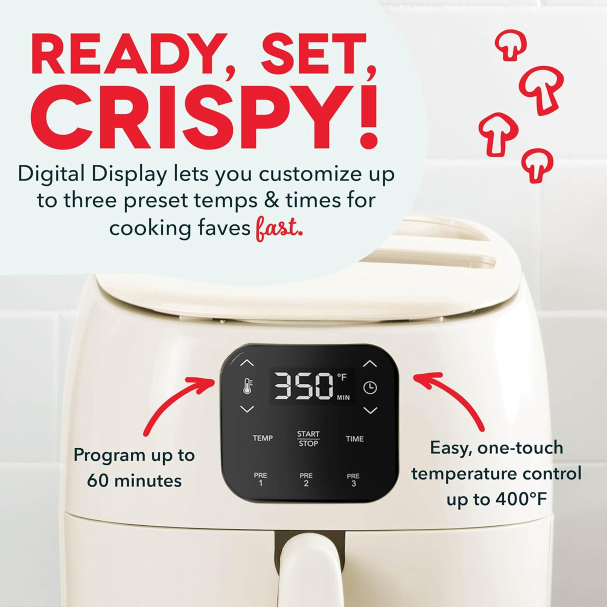 Freidora de aire DASH Tasti-Crisp™, 2.6 Qt, 1000W, Digital