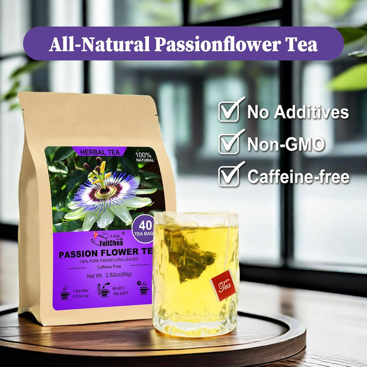 Té de Pasiflora FullChea, 40 Bolsitas, Relajante, Sin Cafeína