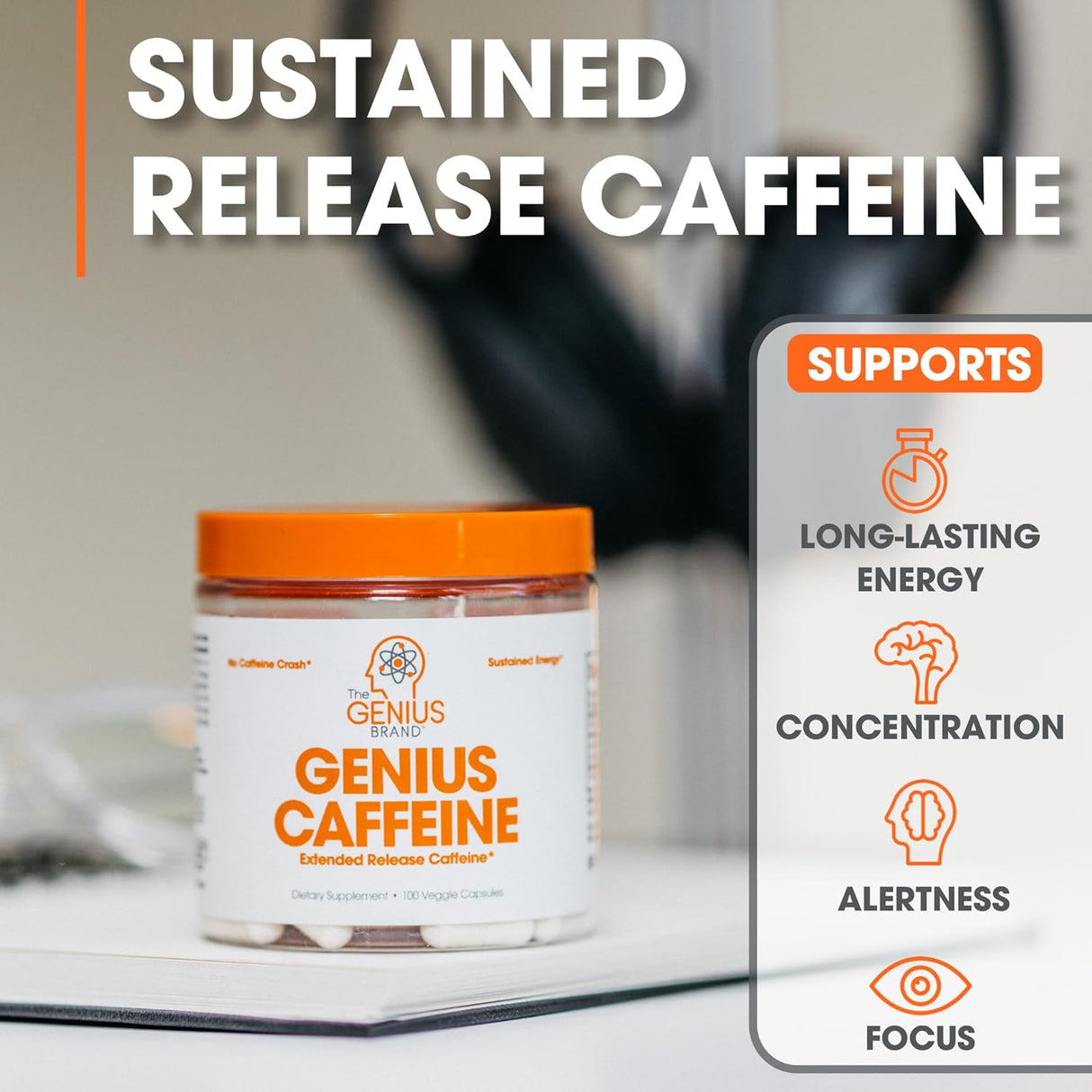Suplemento de cafeína Genius energía sostenida concentración