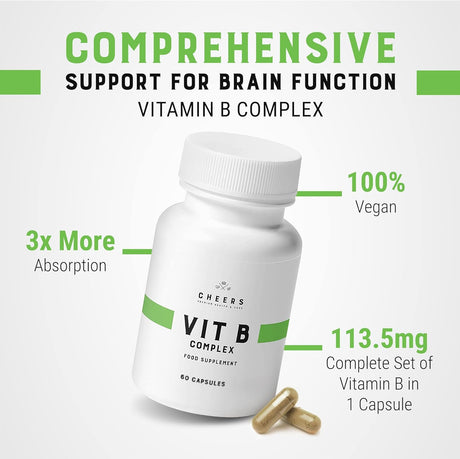 Cheers Complejo de Vitaminas B, 60 Cápsulas, Alta Absorción, Vegano