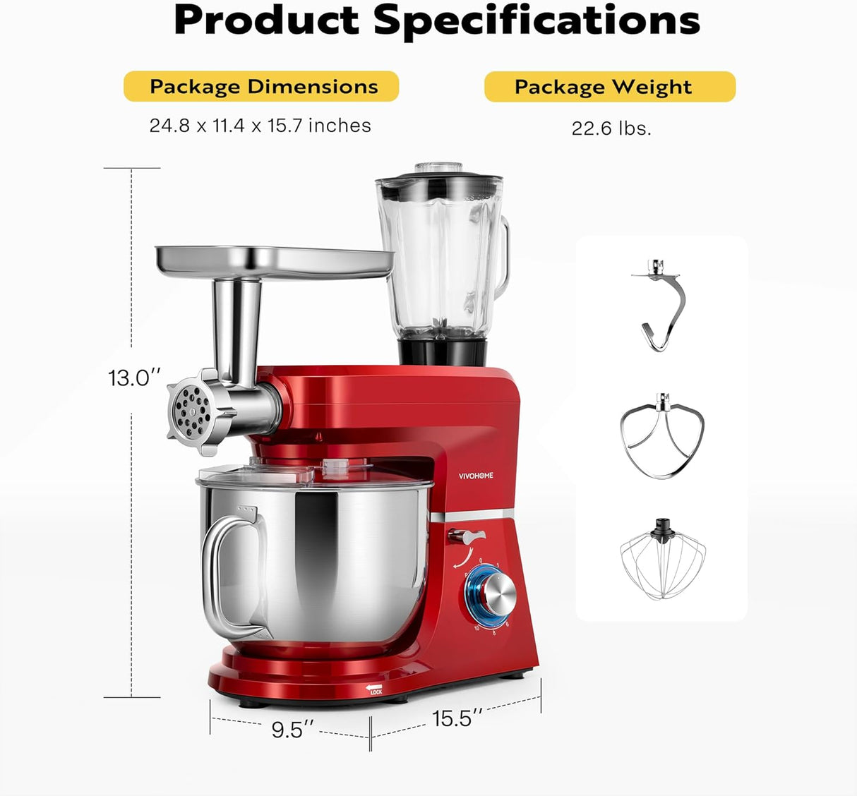 Batidora Multifuncional VIVOHOME 6 en 1 8.5QT 660W con Accesorios