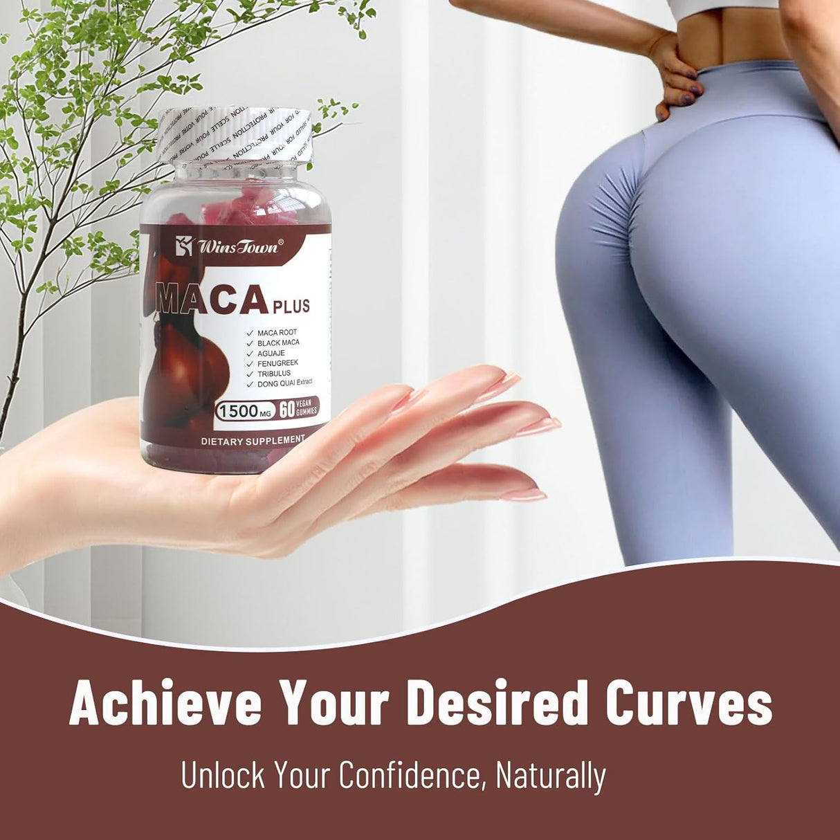 Maca Plus Gummies, 1500mg, Potenciador de glúteos, 60 unidades