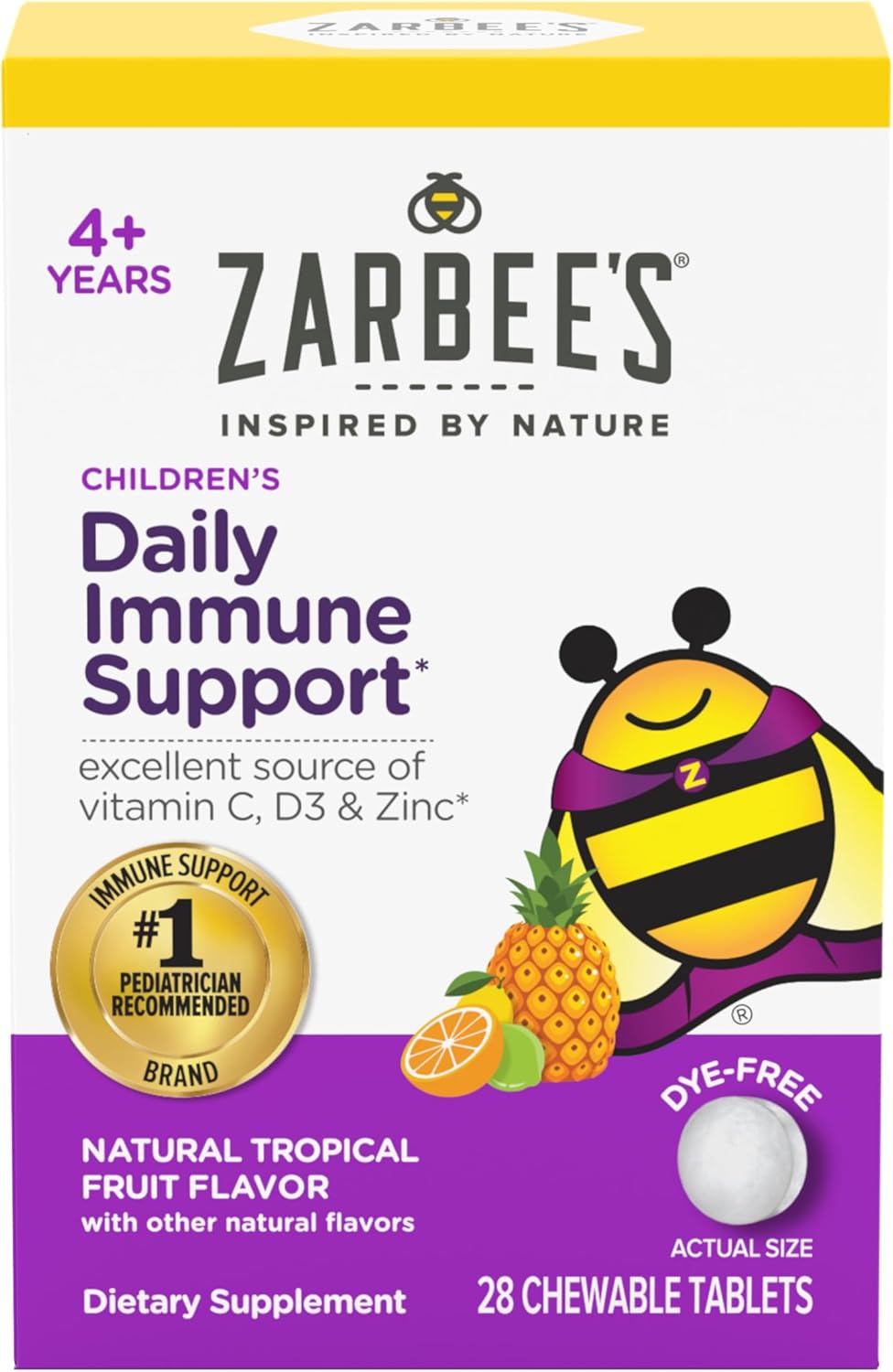 Zarbee's Apoyo Inmunológico Niños, Vitaminas C, D y Zinc, 28 Tabletas