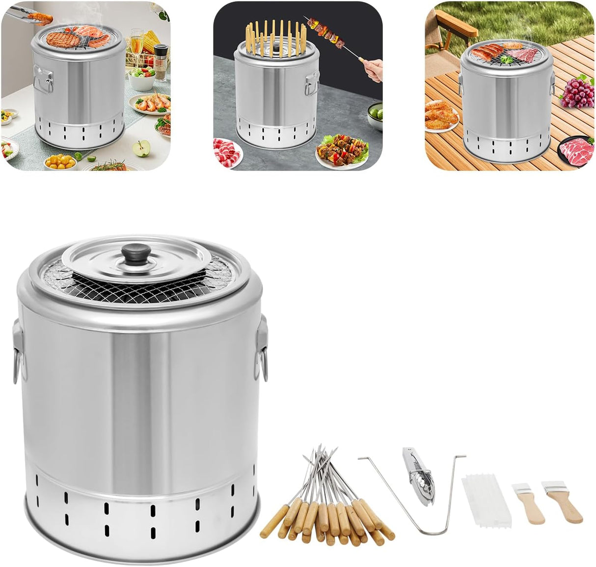 Parrilla portátil sin humo, acero inoxidable, 20 pinchos, 10.2