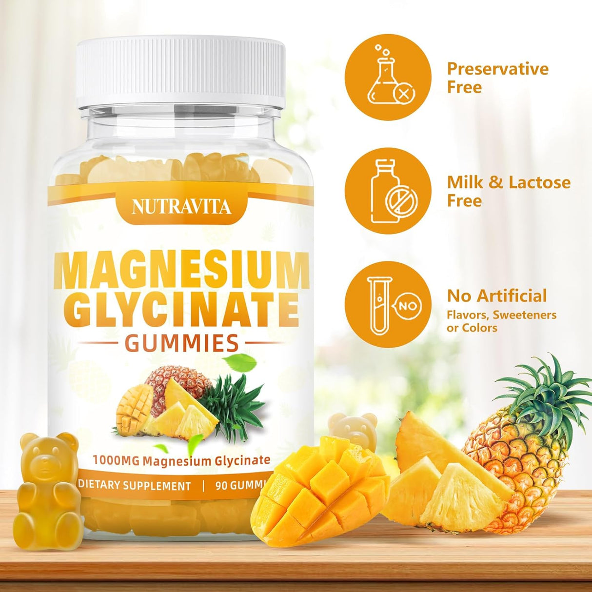 Suplemento de glicinato de magnesio 1000 mg con L-treonato