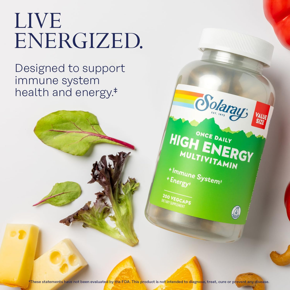Multivitamínico Energético Solaray - Soporte Inmunitario 200 VegCaps
