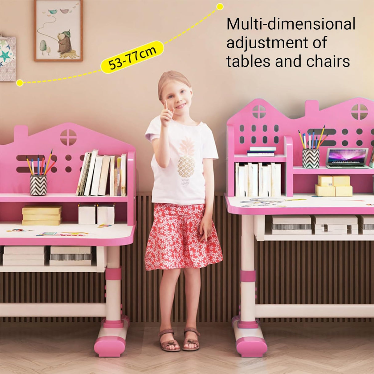 Escritorio y Silla Ajustables con Cajones para Niñas