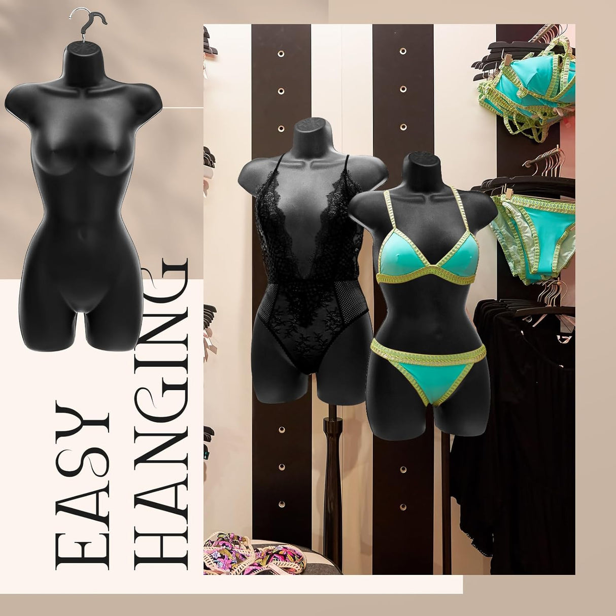 Maniquí Femenino Hueco con Gancho, 12 Pcs, 31.1x16.1 Inch