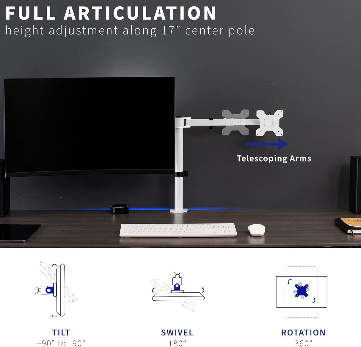 Soporte Doble para Monitor VIVO, Brazo Ajustable STAND-V002EW