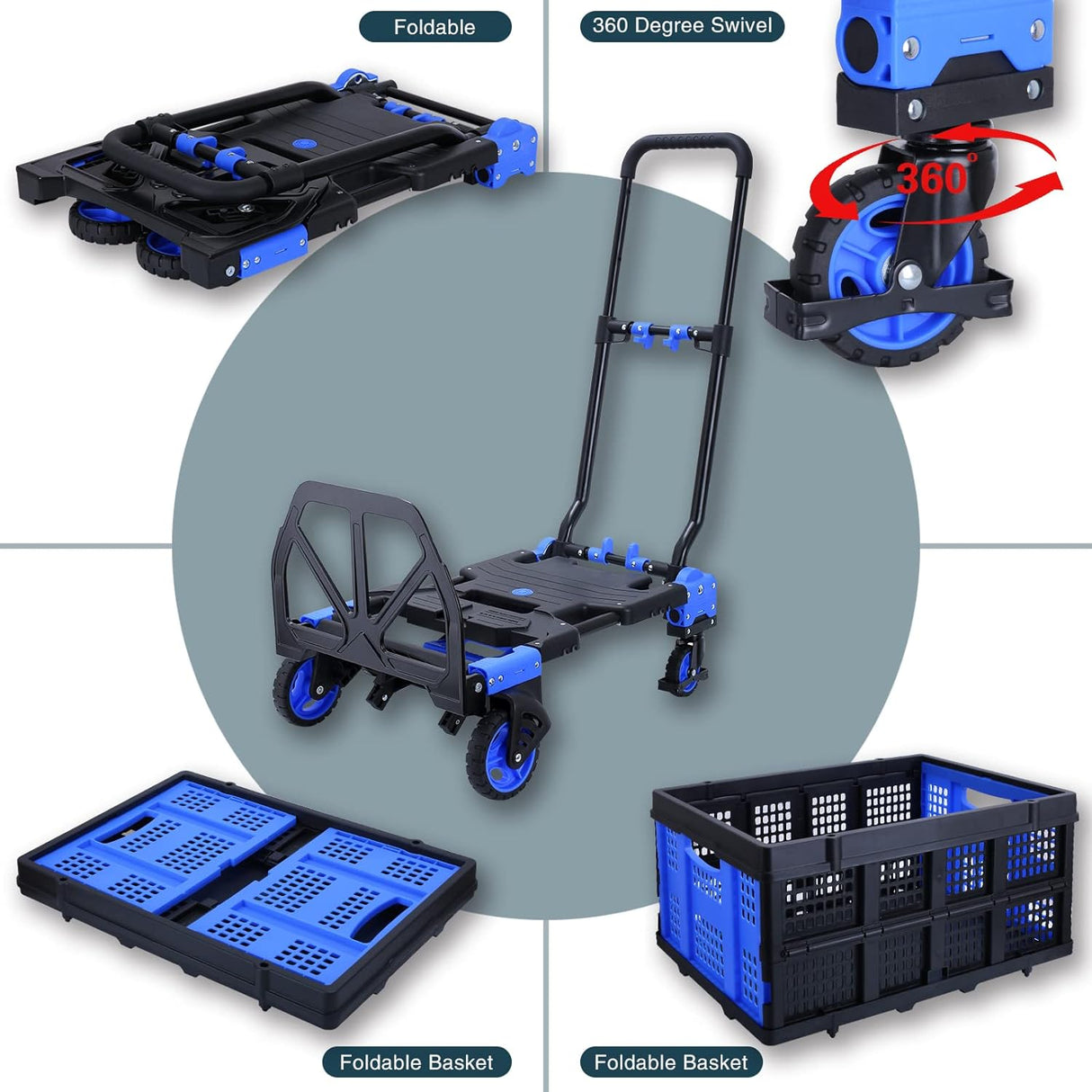 Carretilla Plegable 2 en 1, Capacidad 330LBS, Ruedas 4, Modelo X