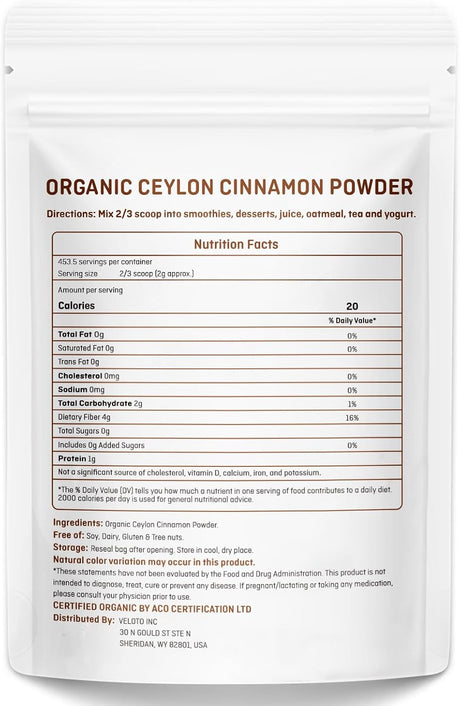 Canela de Ceilán Orgánica en Polvo 2lb - Certificada Kosher