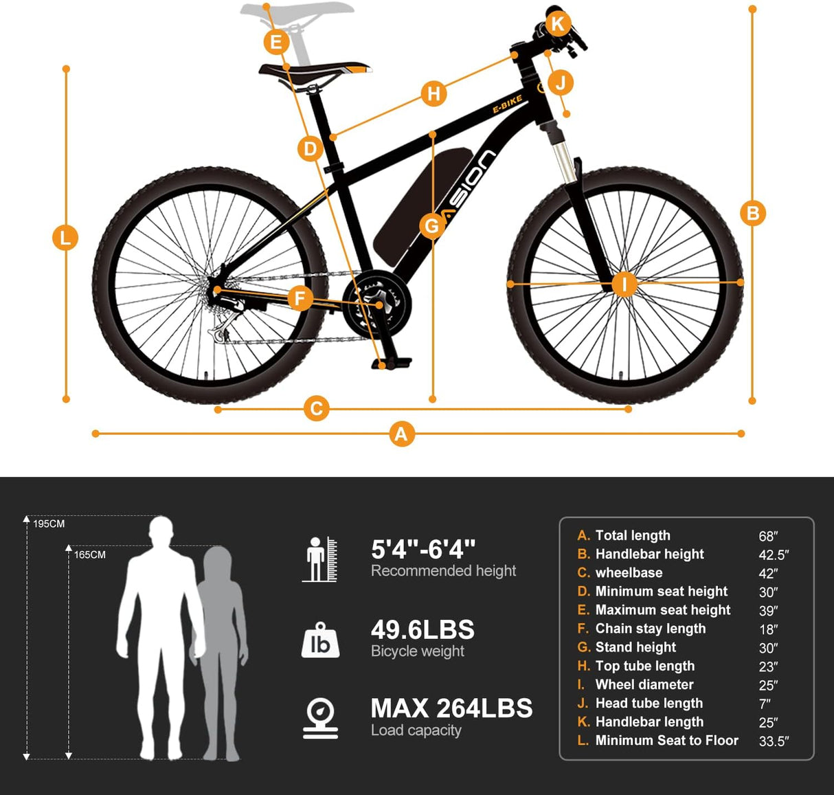 Bicicleta Eléctrica Jasion EB5, 500W, 40 millas, 26 ruedas
