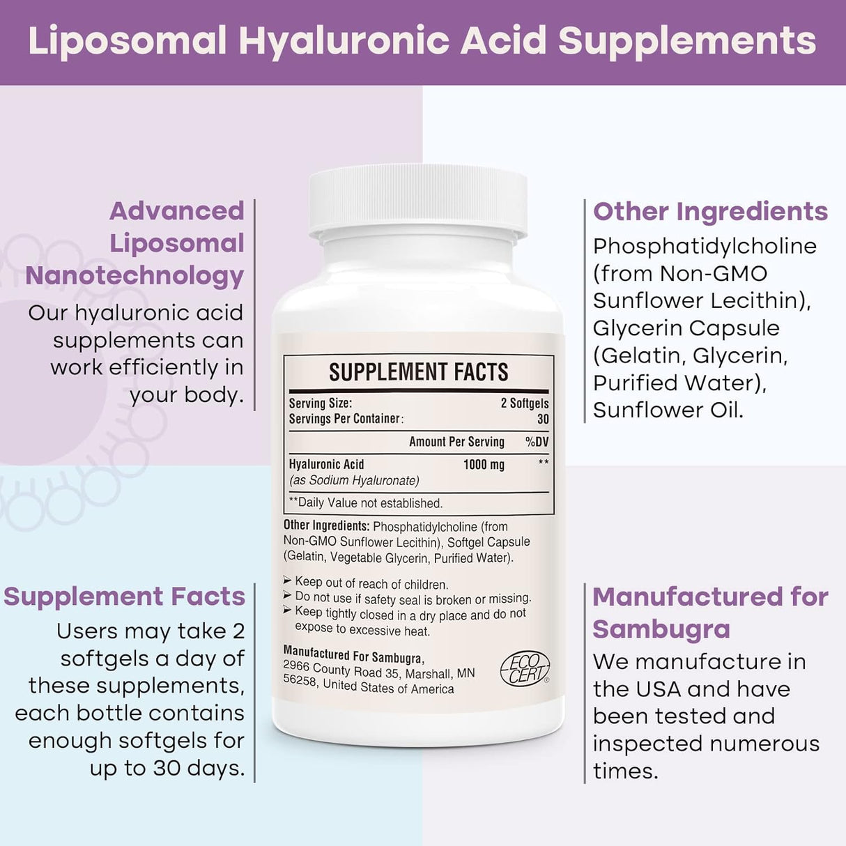 Cápsulas de ácido hialurónico liposomal suplementos de ácido