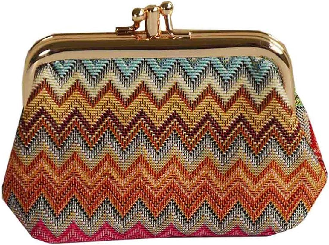 Signare Tapiz doble bolsillo cambio bolsa beso cerradura monedero para mujer, Azteca