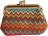 Signare Tapiz doble bolsillo cambio bolsa beso cerradura monedero para mujer, Azteca