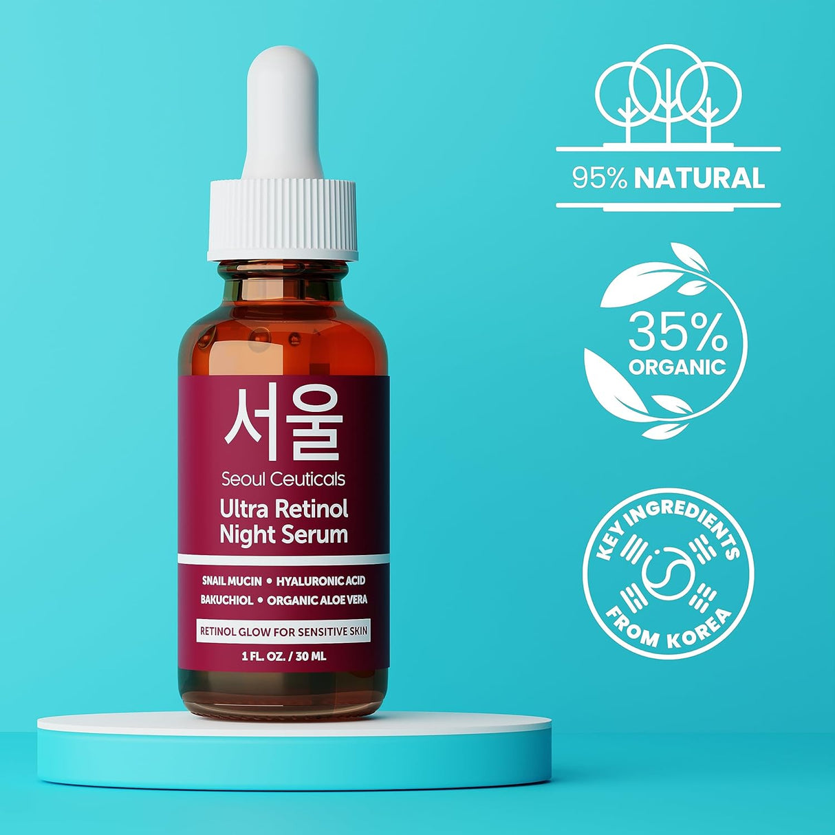 Sérum Nocturno Retinol Coreano 1% con Mucina, Ácido Hialurónico