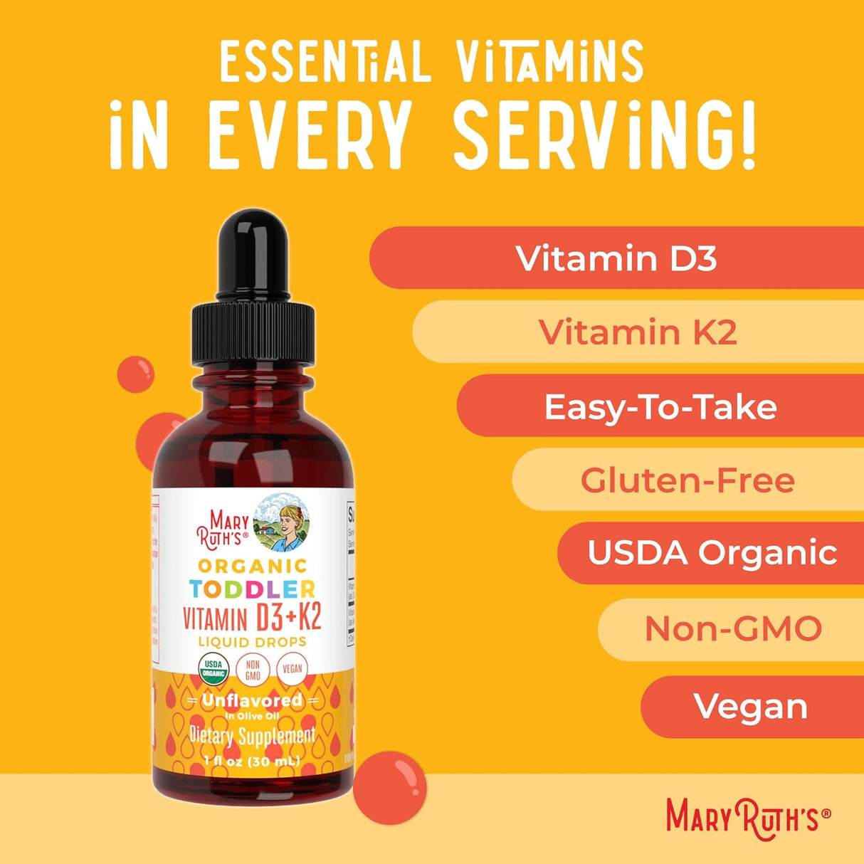 Suplemento Líquido D3 K2 | Vegano, Non-GMO, Gluten Free | 1 Fl Oz