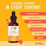 Suplemento Líquido D3 K2 | Vegano, Non-GMO, Gluten Free | 1 Fl Oz