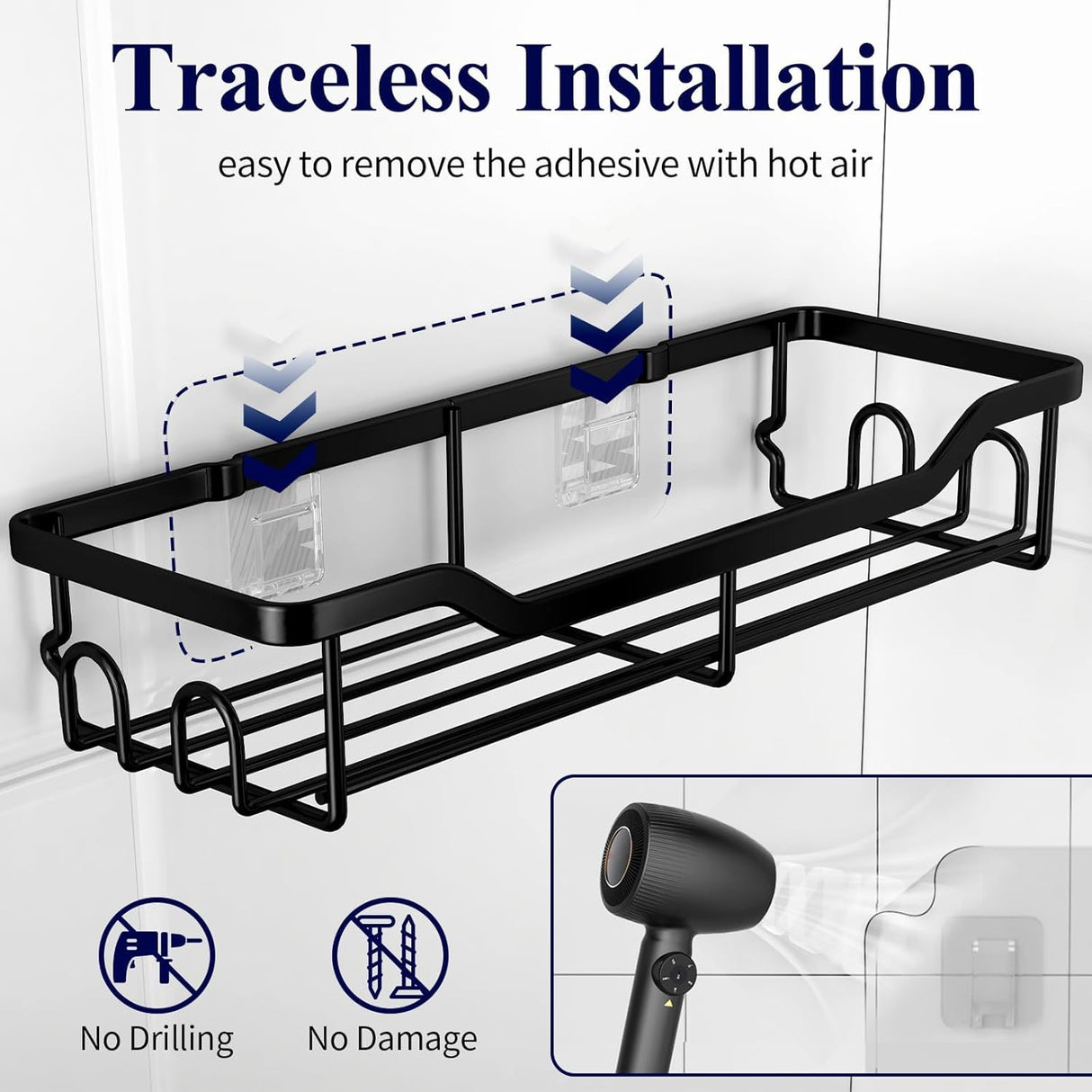 Organizador de ducha grande adhesivo sin taladro de acero inoxidable