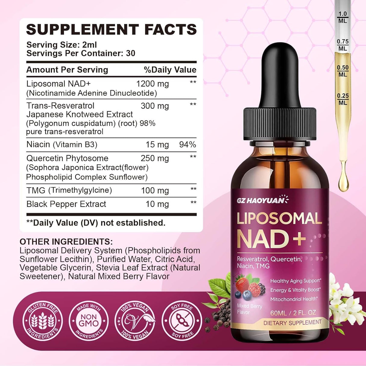 Liposomal NAD Líquido 1200mg - Salud Celular y Antiedad