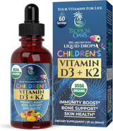 Vitamin D3 K2 Líquido USDA Orgánico | Suplemento para Niños | 2 Fl Oz