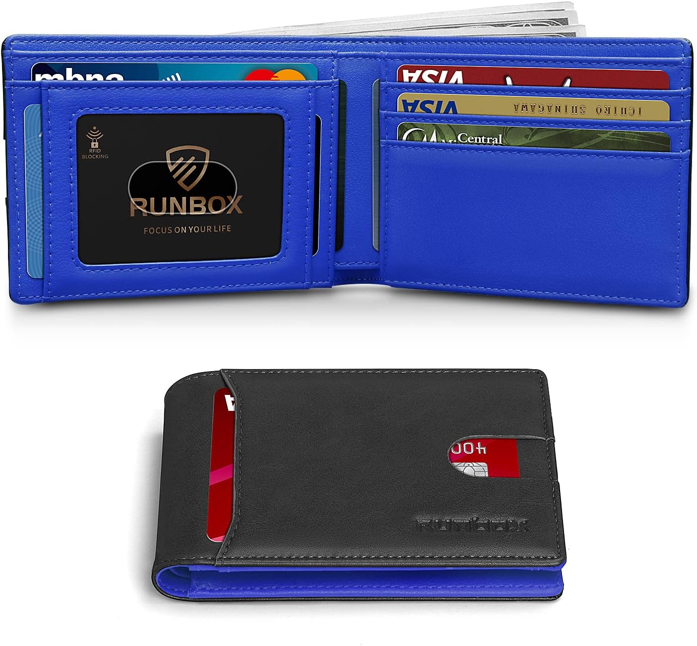 Billetera RUNBOX para Hombre, delgada, con RFID, modelo Bifold