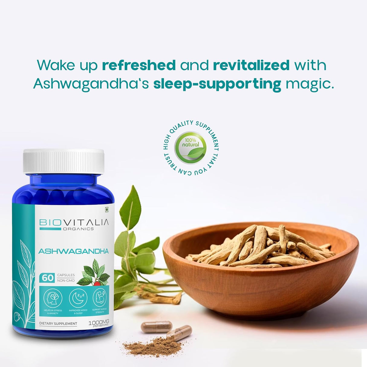 Cápsulas de Ashwagandha 1000mg - Suplemento Natural 60 Veganas