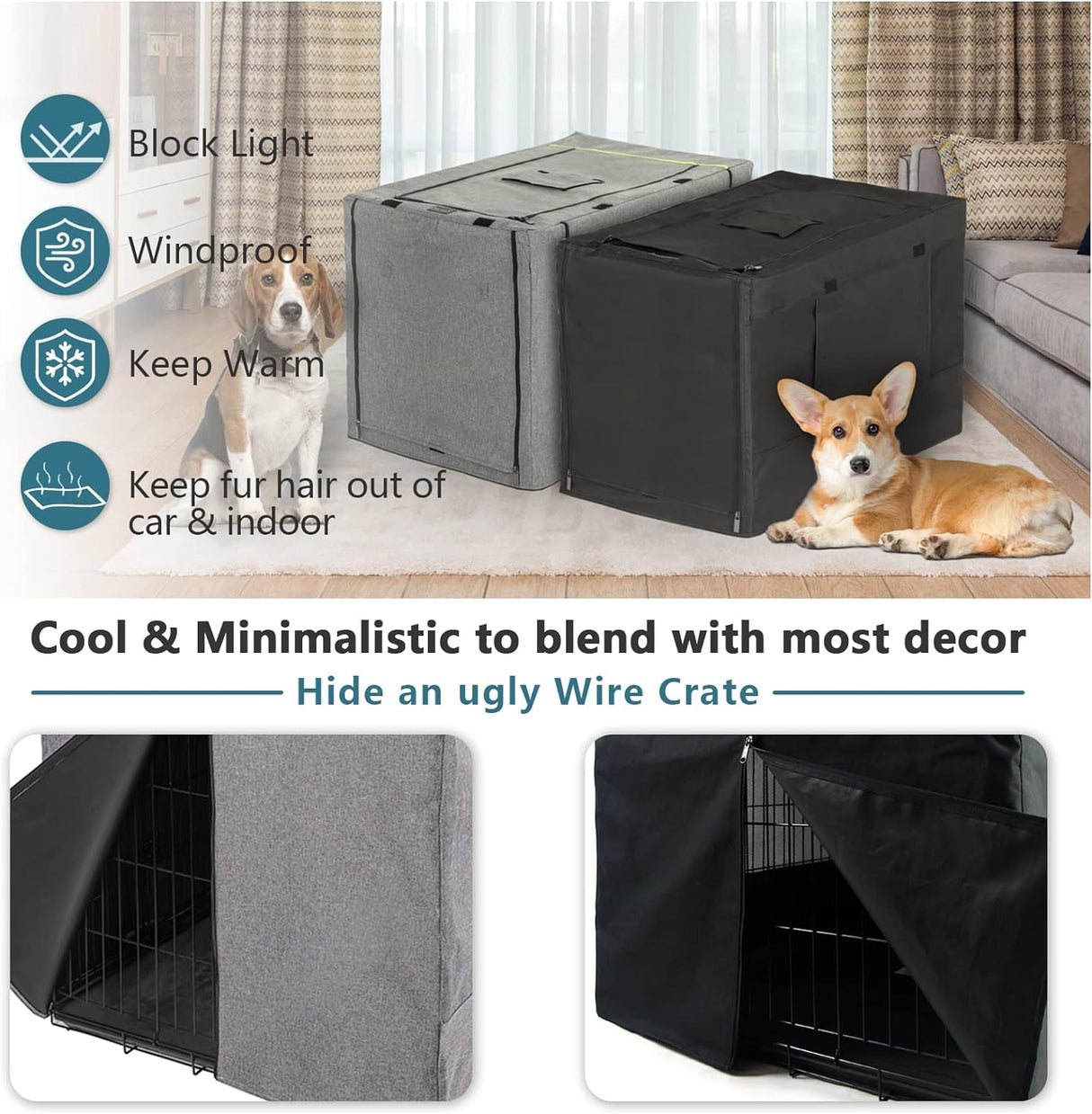 Petsfit Cubierta de caja se adapta a jaula de alambre gris