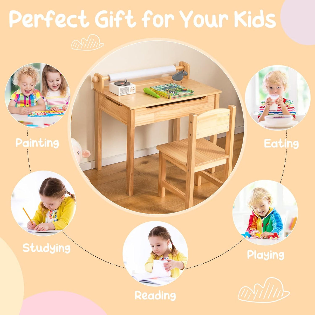 Mesa de manualidades para niños con silla para sala de juegos