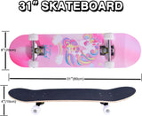Patineta Completa de 31 Pulgadas con Diseño de Unicornio y Calavera