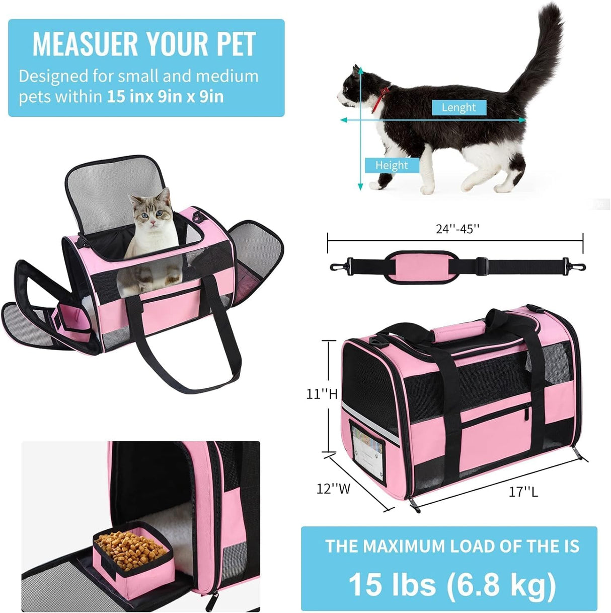 Transportín Suave Oeko-TEX para Gato y Perro Pequeño, TSA