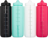 Hydra Cup - Paquete de 4 botellas de agua exprimibles de 32 onzas, sin BPA, para deportes, ciclismo, bicicleta, hidratación rápida por chorro, batidor de alambre incluido