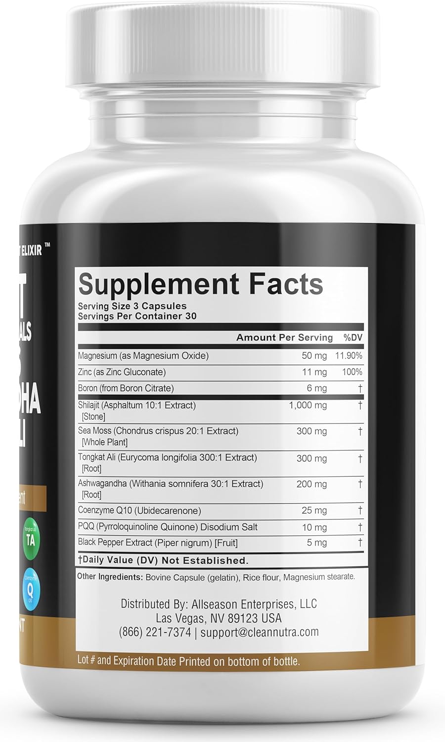 Suplemento Shilajit Clean Nutraceuticals 10,000mg 90 Cápsulas