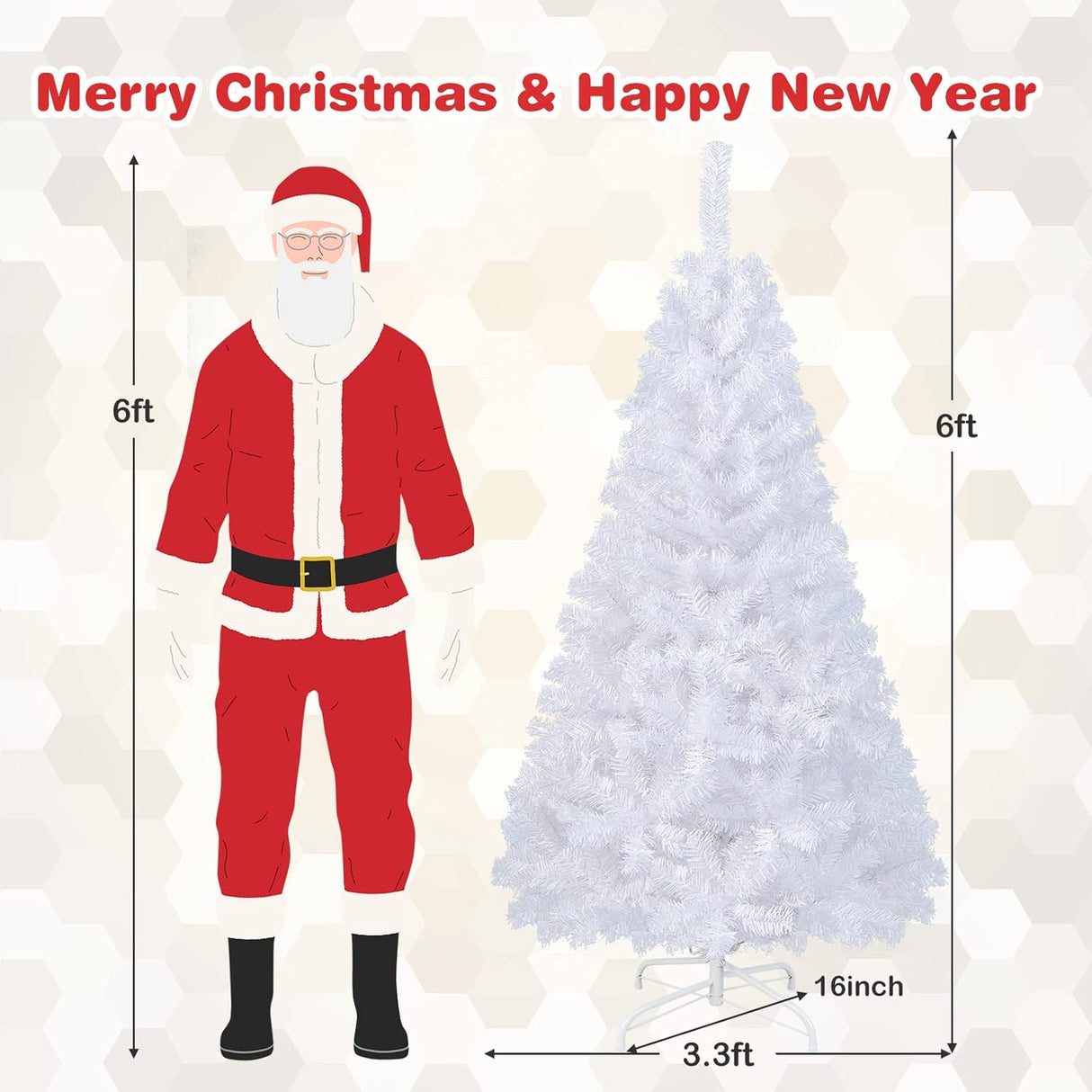 Árbol de Navidad 6Ft, COSTWAY, PVC, con soporte, modelo W-Stand