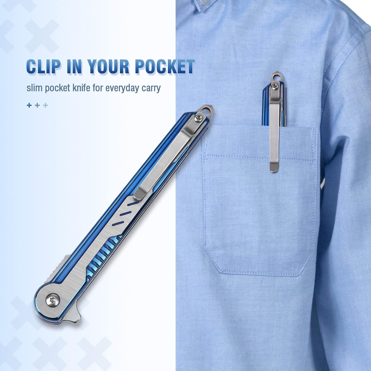 Cuchillo de bolsillo EDC para mujer plegables con hoja azul