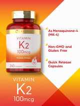 Suplemento de Vitamina K2 Carlyle 100 mcg, 240 cápsulas