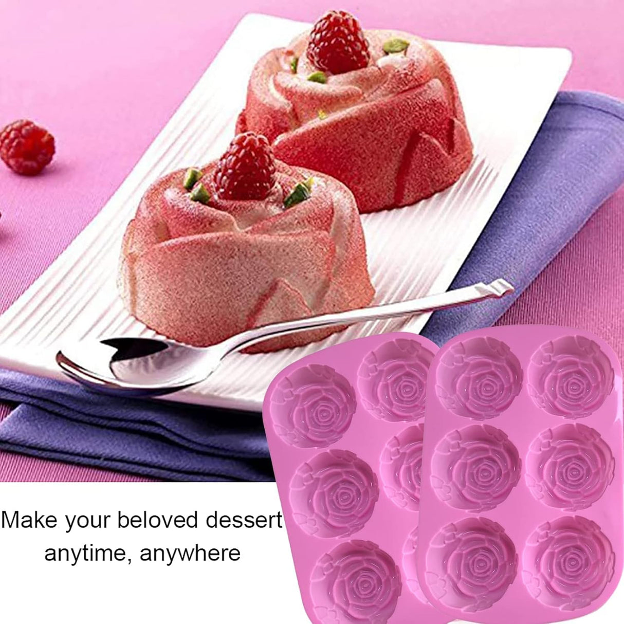 Moldes de Silicona para Repostería - 2 Pcs - 6 Cavidades Rosa