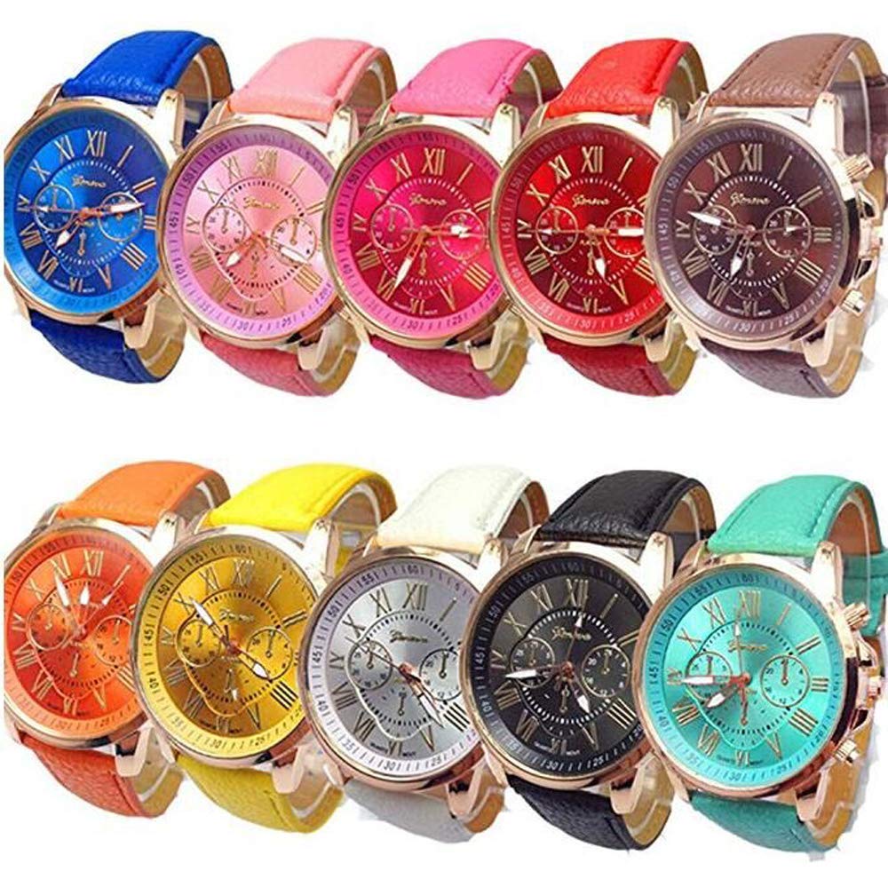 Reloj de pulsera de cuero PU de 10 números romanos