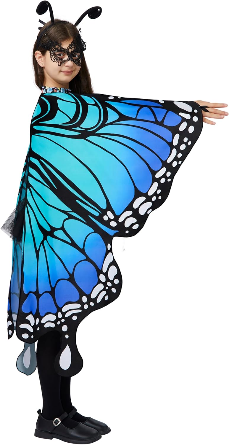 Disfraz Azul de Mariposa para Niñas, Spooktacular Creations, Máscara y Diadema