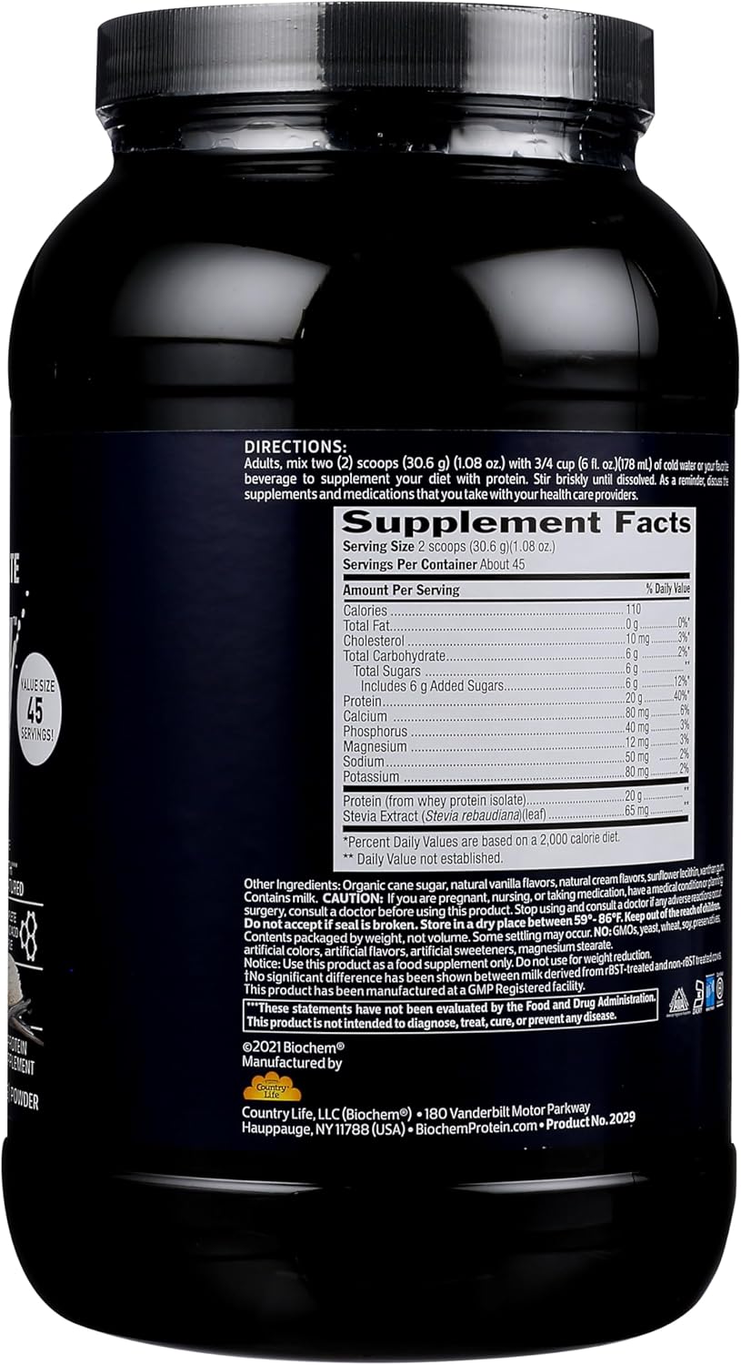 Proteína en Polvo Whey Isolate Biochem, 20g Gras-Fed, Keto, 48.5 oz